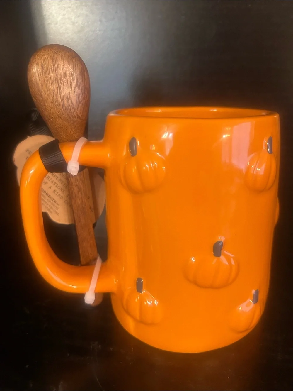 Rae Dunn Pumpkin Spice Orange Ceramic Mug with Spoon